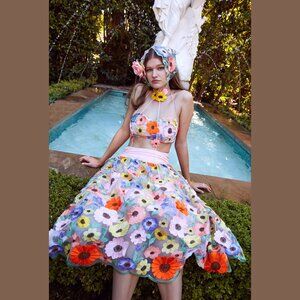 For Love and Lemons Fiore 3D floral midi skirt - S NWT